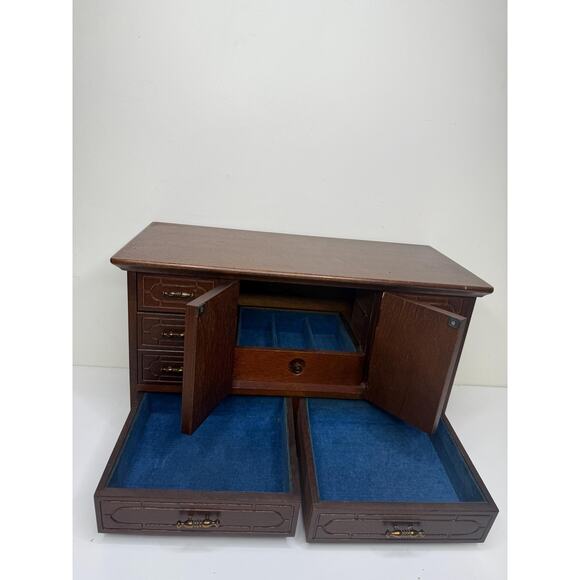 Rare Vintage MCM wooden Large jewelry box with lots of drawers, brass tone - Picture 4 of 10